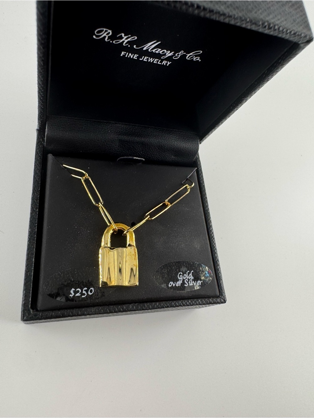 Gold Padlock Paperclip Necklace NWT $250 Macy’s 14K Gold Over Sterling Silver - Picture 2 of 4